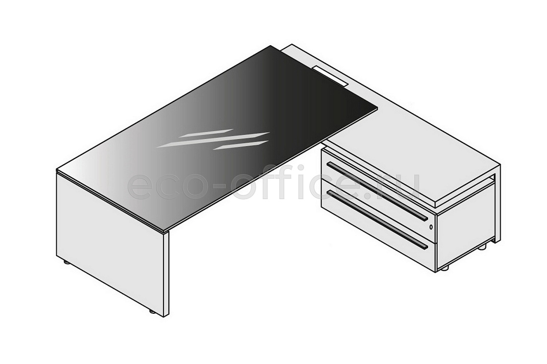 Стол руководителя стеклянный с правой приставкой (с top access) E.O.S. 118233 Black / Light Poplar  стоимость